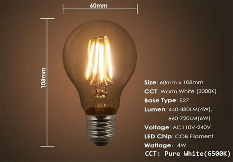 Super Bright E27 Led Filament Bulbs Light 360 Angle A60 Led Lights