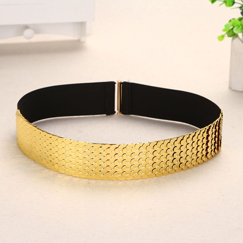 Luxury Gold Sequins Wide Waist Belt Elastic Stretch Metal Waistband Ladies Party Banquet ...