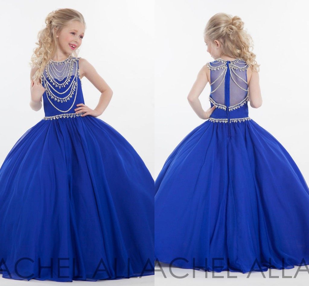 2016 Royal Blue Adorable Flower Girl Dresses Ball Gown Jewel Sheer