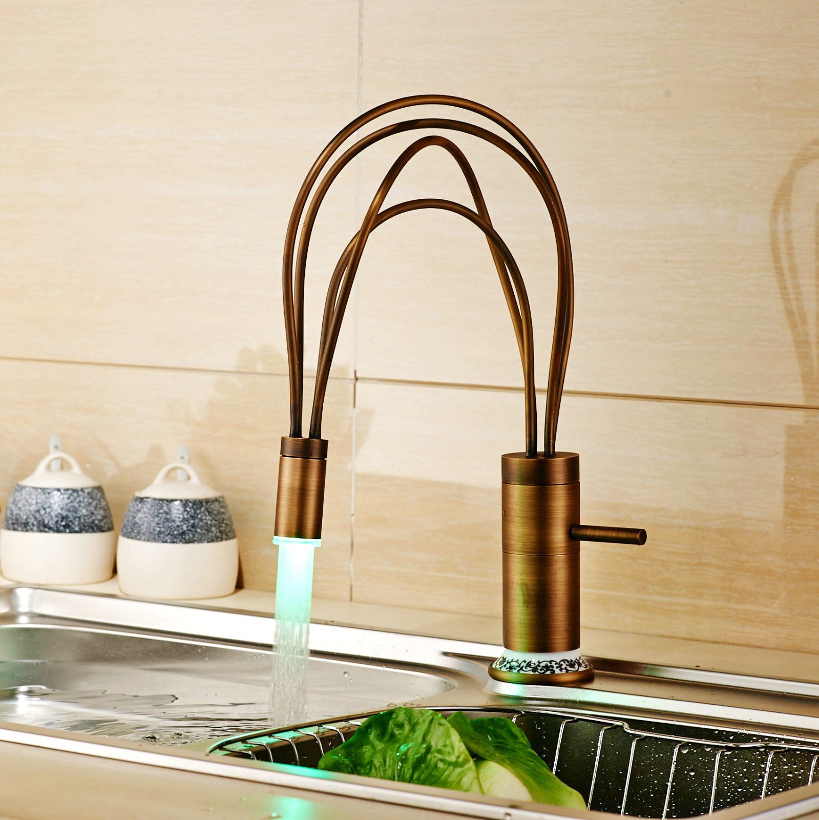 antique brass kitchen sink faucet flexible kitchen taps with hot and cold water led light deck - Brass Kitchen Sinks antique brass kitchen sink faucet flexible kitchen taps with hot and cold water led light deck - Brass Kitchen Sinks