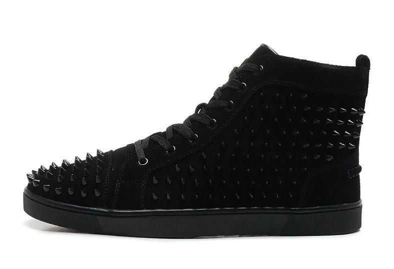black suede men Red Bottom Shoes spikes Men\u0026#39;s flat women black ...