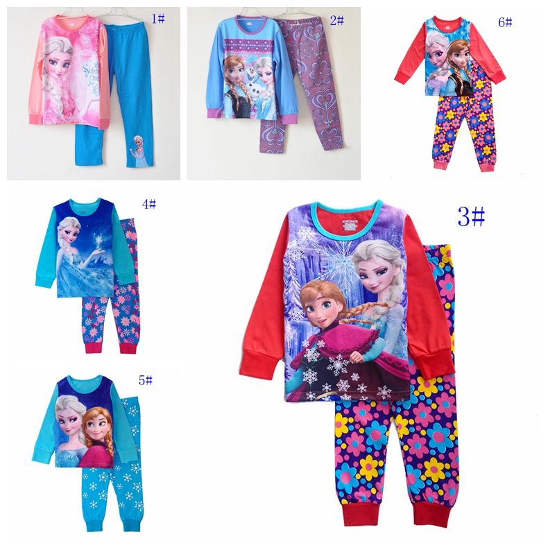 2017 6 Styles Girls Pajamas Baby Girl Frozen Clothes Elsa Anna Girl'S