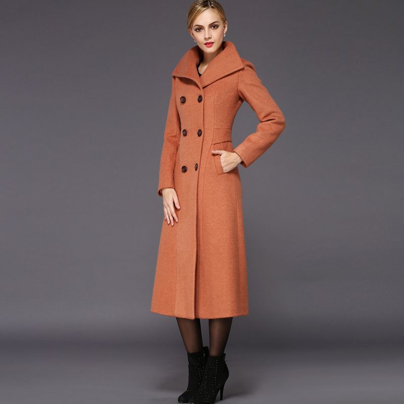 Best 2015 New Fashion Womens Long Jacket Wool Coat Plus Size Winter