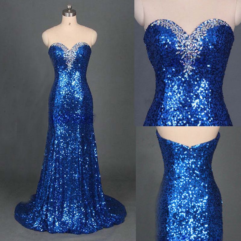 Sparkly Crystal Royal Blue Prom Dresses Mermaid Swarovski Crystal