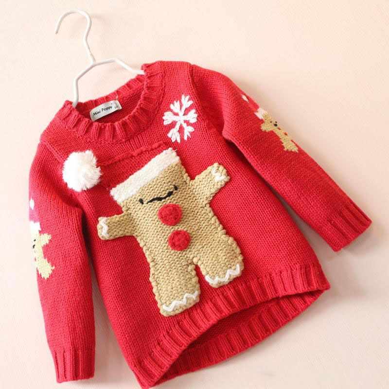 Girls Christmas Knit Sweaters Baby Girl Fall Winter Red Cartoon Jumper Pullov...