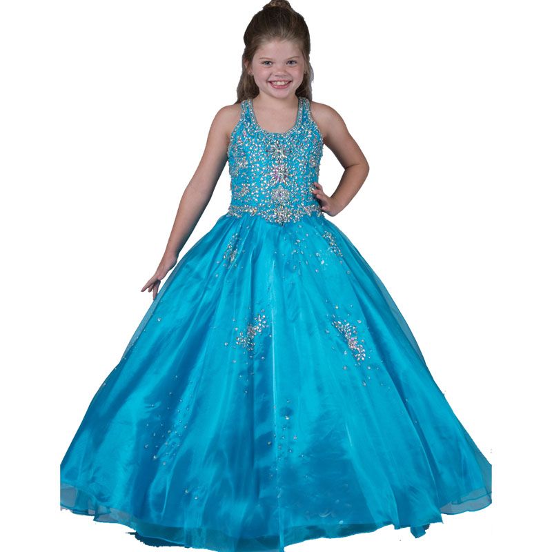 Turquoise Flower Girl Dresses Halter Little Girls Pageant Prom Dresses
