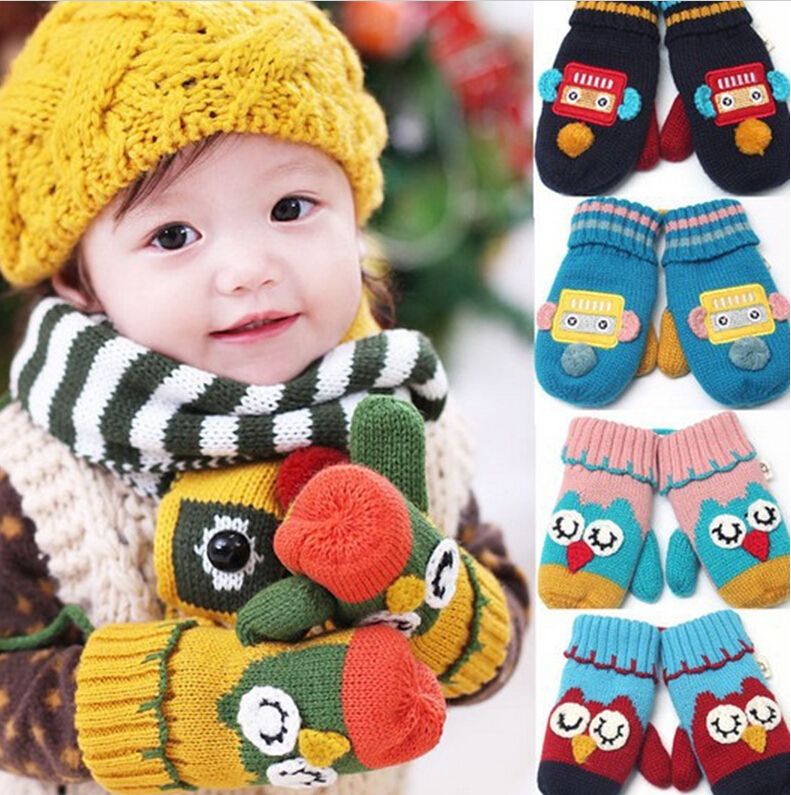 2014 Children Winter Knitted Gloves Kid Glove Wool Warm Lovely Owl