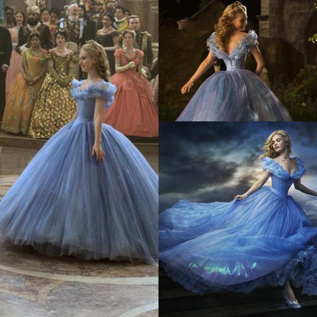 2015 Newest Movie Cinderella Prom Dresses Luxury Crystals Lily James