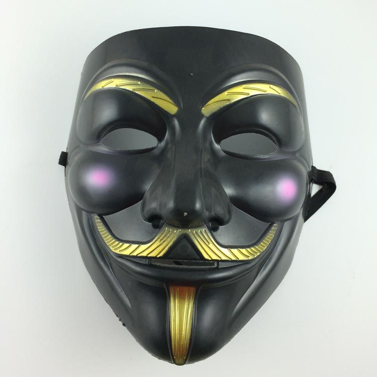 Gold Mustache Black V Mask for Vendetta Anonymous Guy Fawkes Mask Full