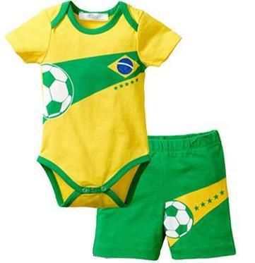 Best 2014fifa World Cup Brazil Boys Outfits Baby Clothes Sets Jersey Bodysuits Shorts Pant T1416 