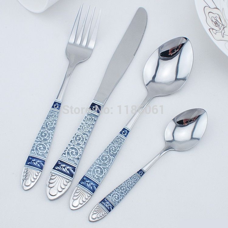 New Stainless Steel Chinese Porcelain Cutlery Dinner Sets Fork And Spoon Knife Dinnerware Set