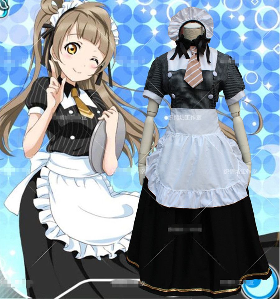 Minami Kotori Cute Maid Dress Mid,Calf Restaurant Service Dress Cosplay Anime Love Live Loita