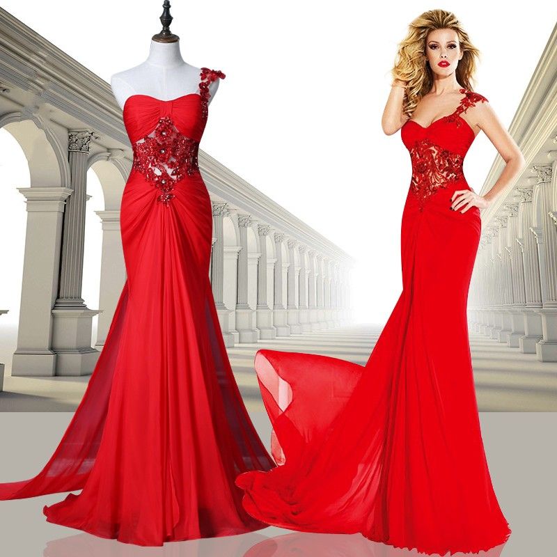 2016 Evening Dresses One Shoulder Prom Dresses Illusion Bodice Beaded