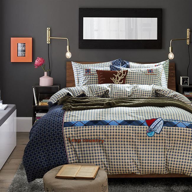 2017 Home Textile 100cotton Light Blue Plaid Checks British Style