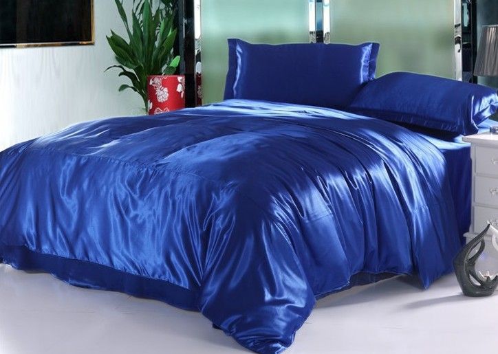 Silk Royal Blue Bedding Set Satin Sheets California King Queen Full
