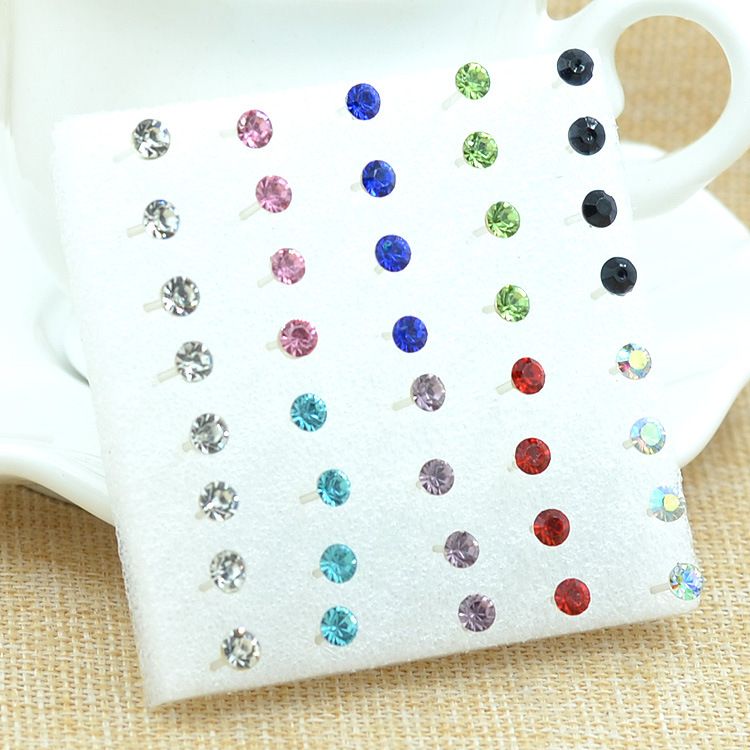 Mixed Plastic Colorful Rhinstone Piercing Earring Earings Studs Rings
