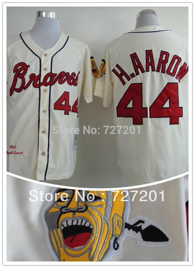 2017 Wholesale Cheap Atlanta Braves 44 Hank Aaron 1963 Throwback Cream