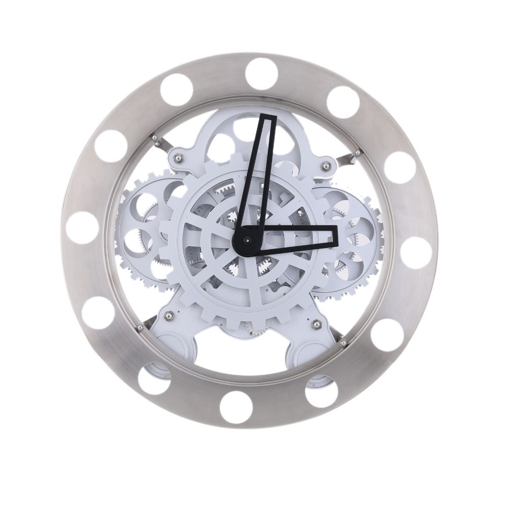 Precise Gear Wall Clock With Rotating Gear Mechanical Appearance Metal