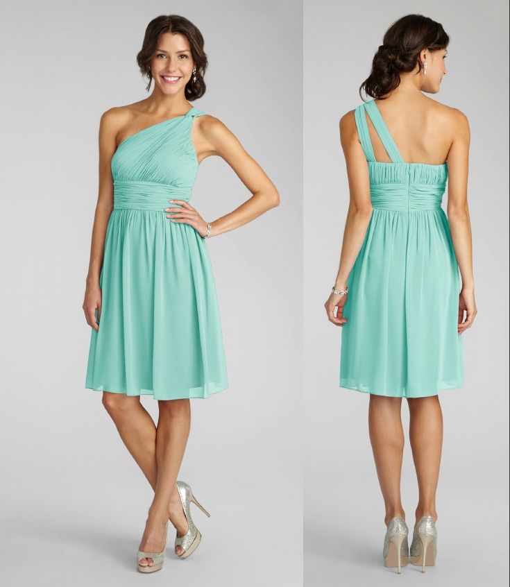 Mint Green Bridesmaid Dresses Knee Length One Strap Bridesmaids Dresses