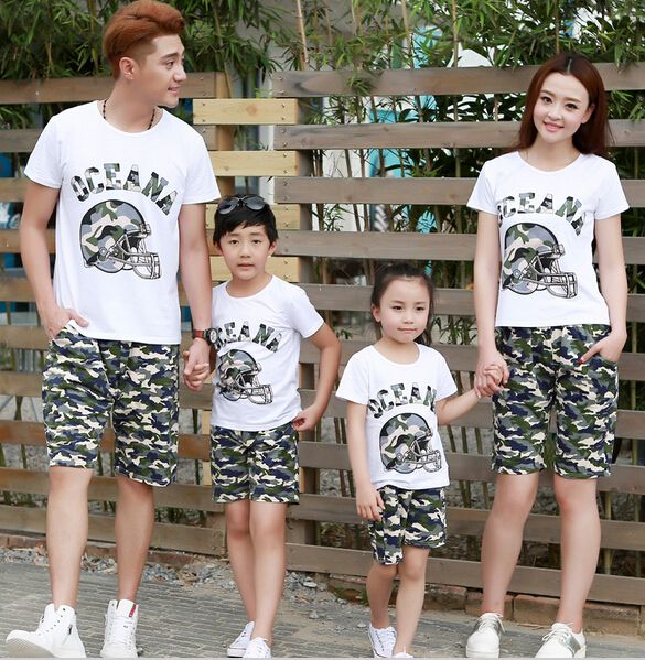 Wholesale Boy Girl Family Matching Outfits Summer Cotton Camouflage