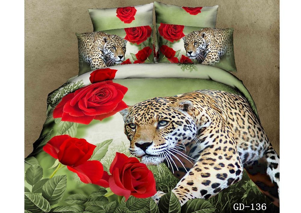 3d Red Rose Leopard Print Bedding Sets Super King Size Queen Quilt