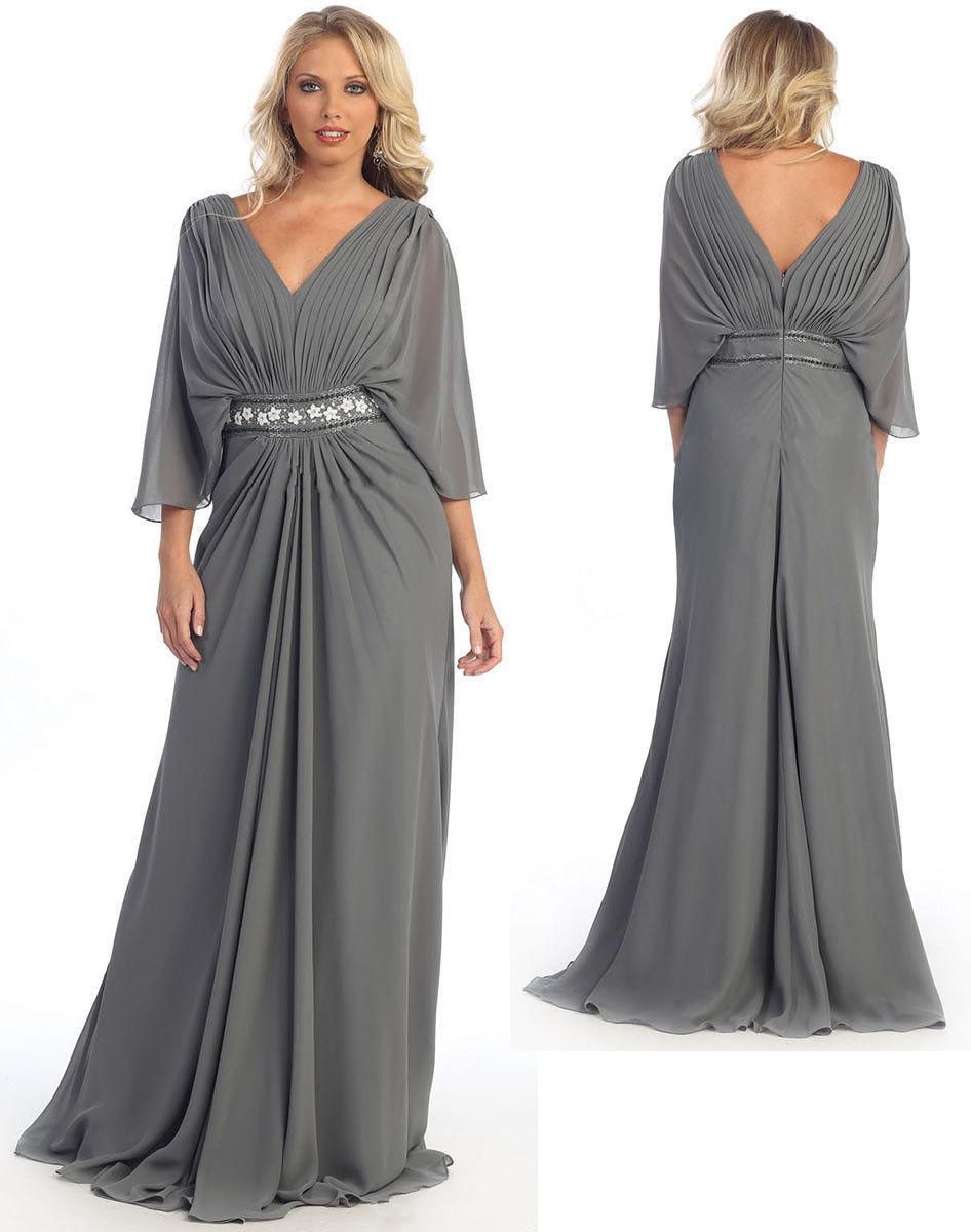 Elegant Grey Color Long Mother Of The Bride Dresses 2015 With Sleeve