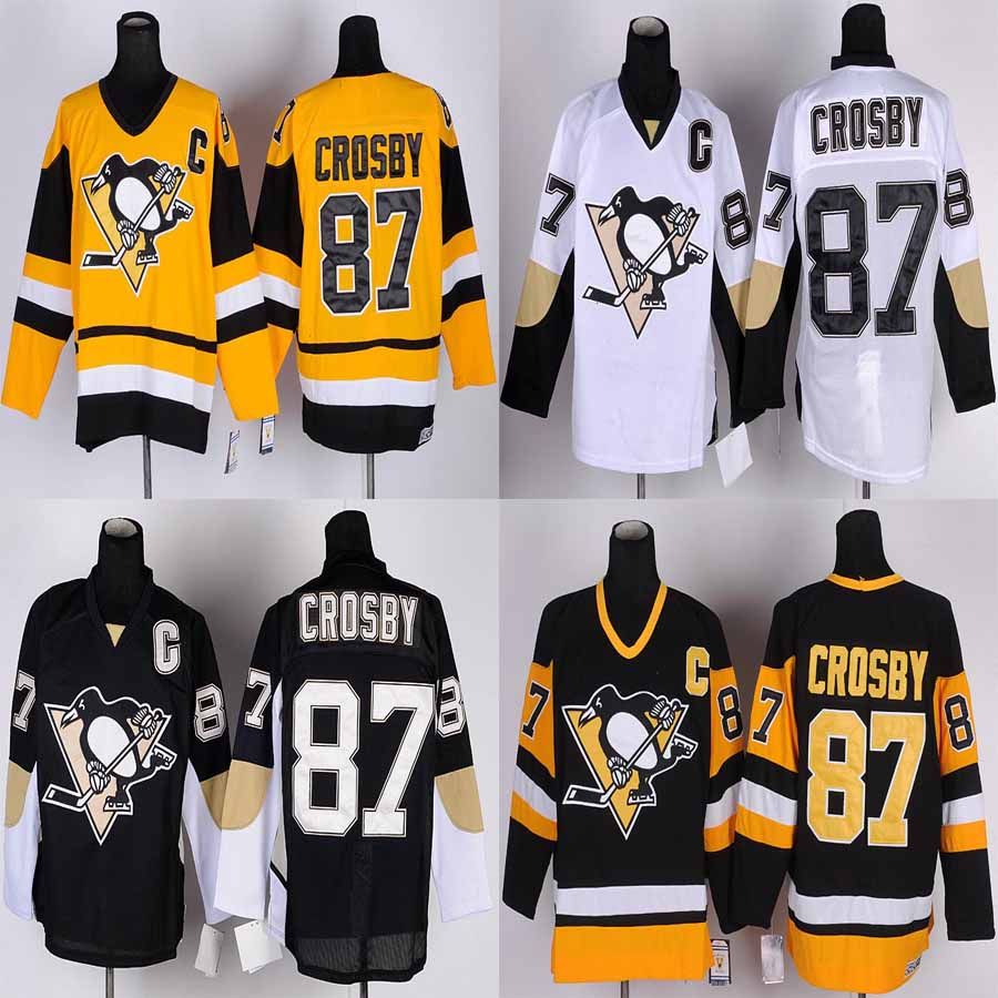 2017 87 Sidney Crosby Home Black White Throwback Yellow Jersey Cheap