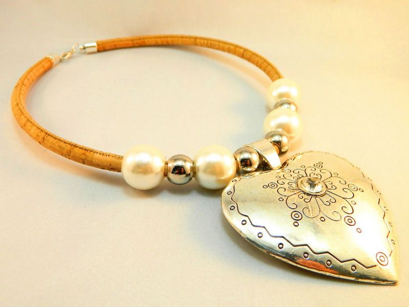 From Portugal Cork Jewelry Necklace Handmade Cork Necklace, Bold, Wood