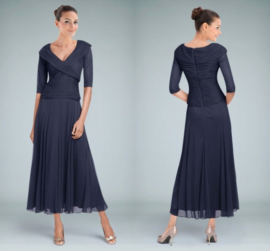 2015 Navy Blue V Neck Mother Of The Bride Dresses With Half Sleeves