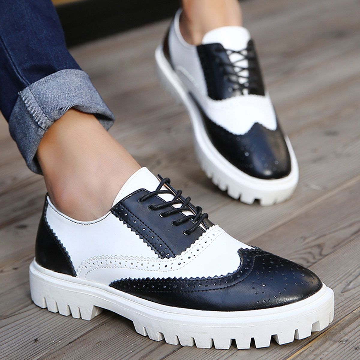 Western Italian Fashion Men Thick Sole Platforms Oxfords Genuine Leather Carved Brogues Shoes