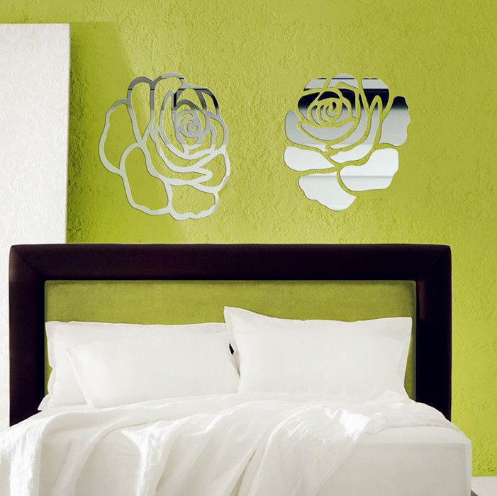 Of Cut Out Rose Flower Mirror Sticker , 40x40cm Beautiful Art 3d Wall