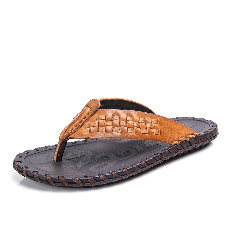 Mens Slippers Good Quality Cowskin Pure Manual Suture Men Flip Flops ...