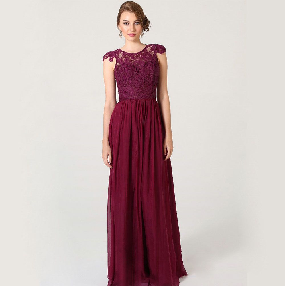 Grape Chiffon Bridesmaid Dresses Formal Gown Dress Plus Size Lace Cap