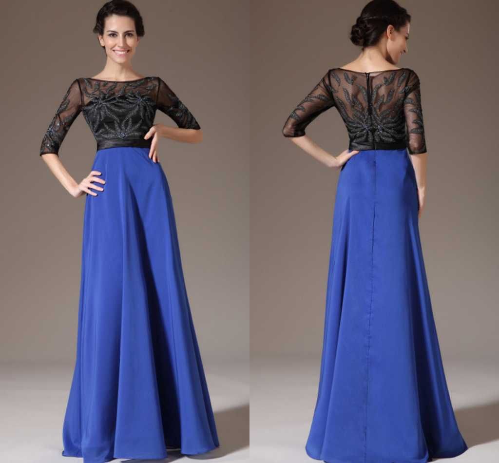 Black And Royal Blue Mother Of Bridal Dresses 1/2 Long