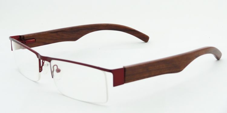 Half Rim Metal Frame Glasses Wooden Optical Frame/Eyewear ...