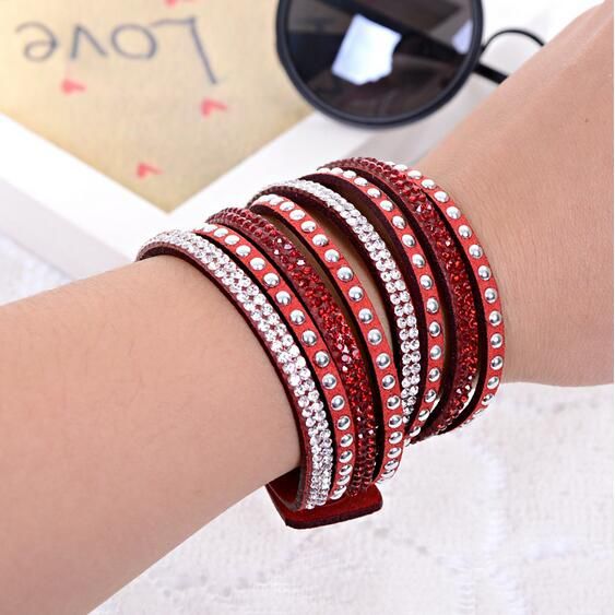 Svalbard Swarovski Elements Slake Bracelet Multilayer Row Diamond Bracelet Leather Rivets Rhinestone Bracelet Fashion Jewelry Bracelet Swarovski Elements