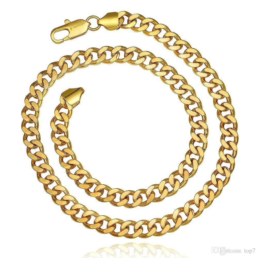 Best 2017 8mm 18k Gold Plated Fashion Flat Figaro Chain For Men Twisted