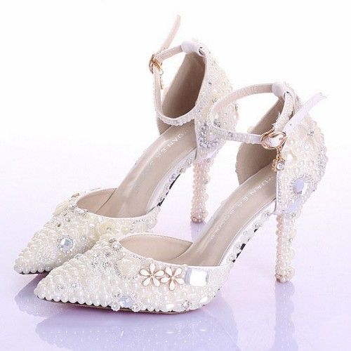 Ivory Crystal Rhinestone Pointed Toe Bridal Shoes Sexy Wedding Shoes ...
