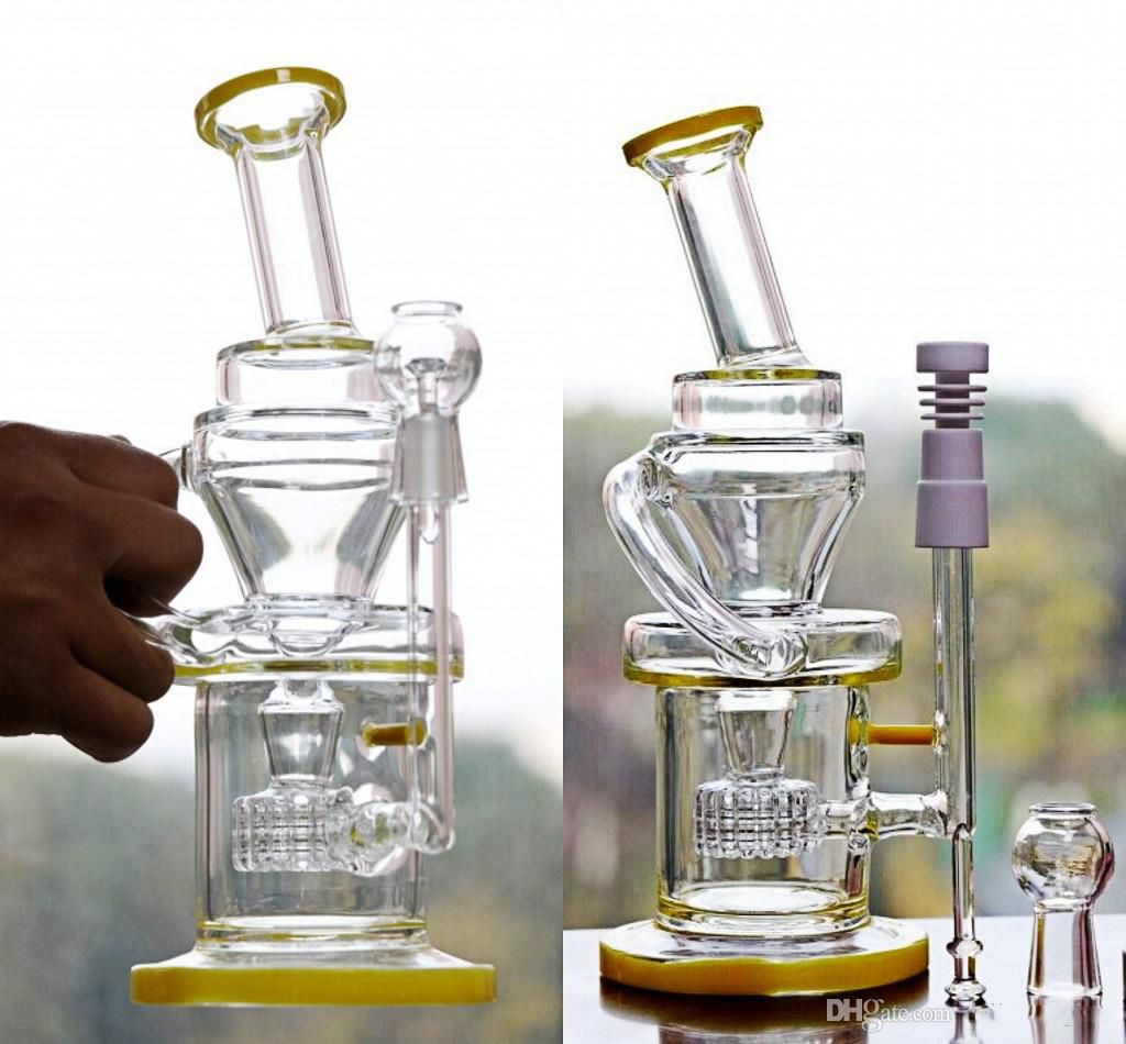 2018 Percolator Water Pipes Bongs Yellow Cheap Glass Bongs 14.4mm Joint