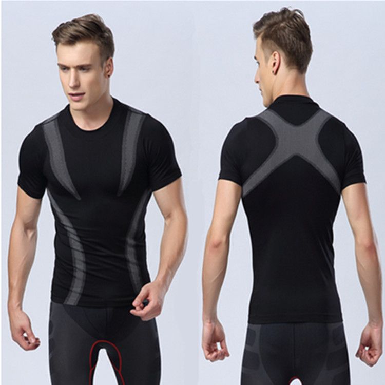 Men T Shirt Compression Tees Short Sleeve Back X Shape Design Quick Dry