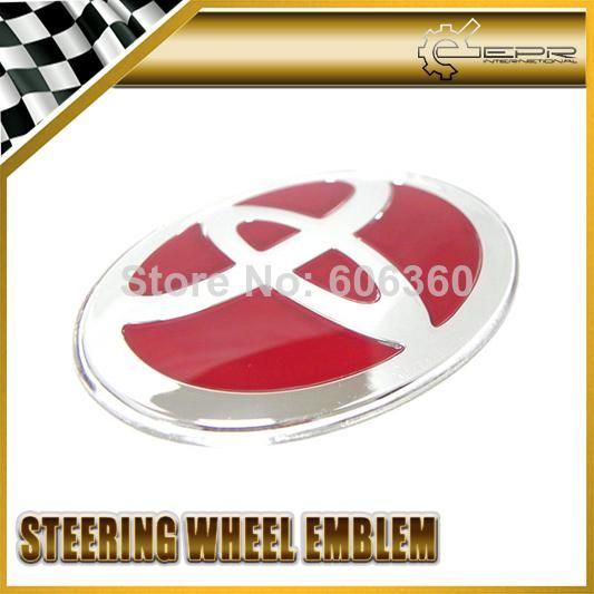 For Toyota Steering Wheel Emblem 47x67mm Red Chrome Glossry Shinny With