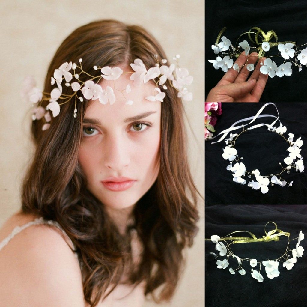 White Romantic Bridal Wedding Hair Accessories With Beading Pearls