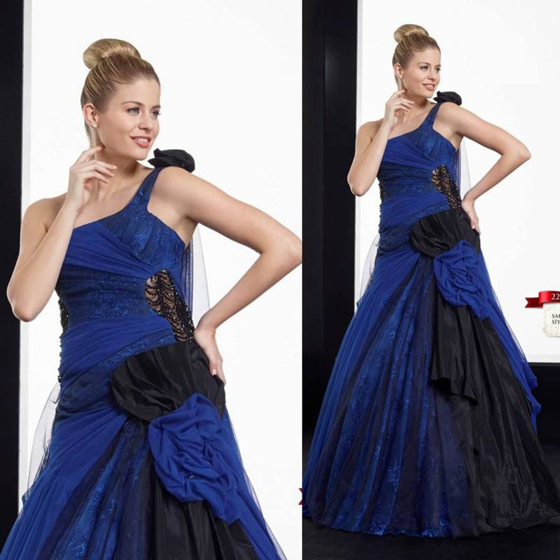 Discount Royal Blue And Black Gothic Wedding Dresses One