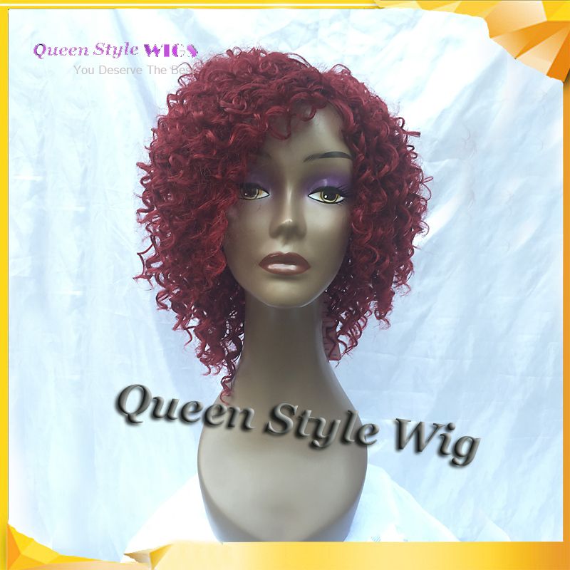 Hot Sale Synthetic Short Kinky Curly Hair Wig, Dark Red Burgundy Color