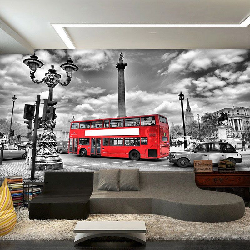 London Bus Street Photo Wallpaper Custom European Wall Mural Vintage Wallpaper Giant Art Room 