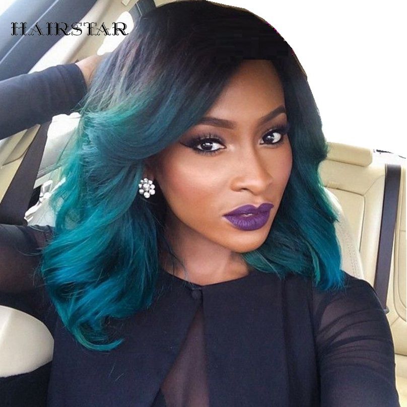 lace wig ombre blue green short wigs dark root 1b blue colored synthetic front lace wig - Colored Wig lace wig ombre blue green short wigs dark root 1b blue colored synthetic front lace wig - Colored Wig