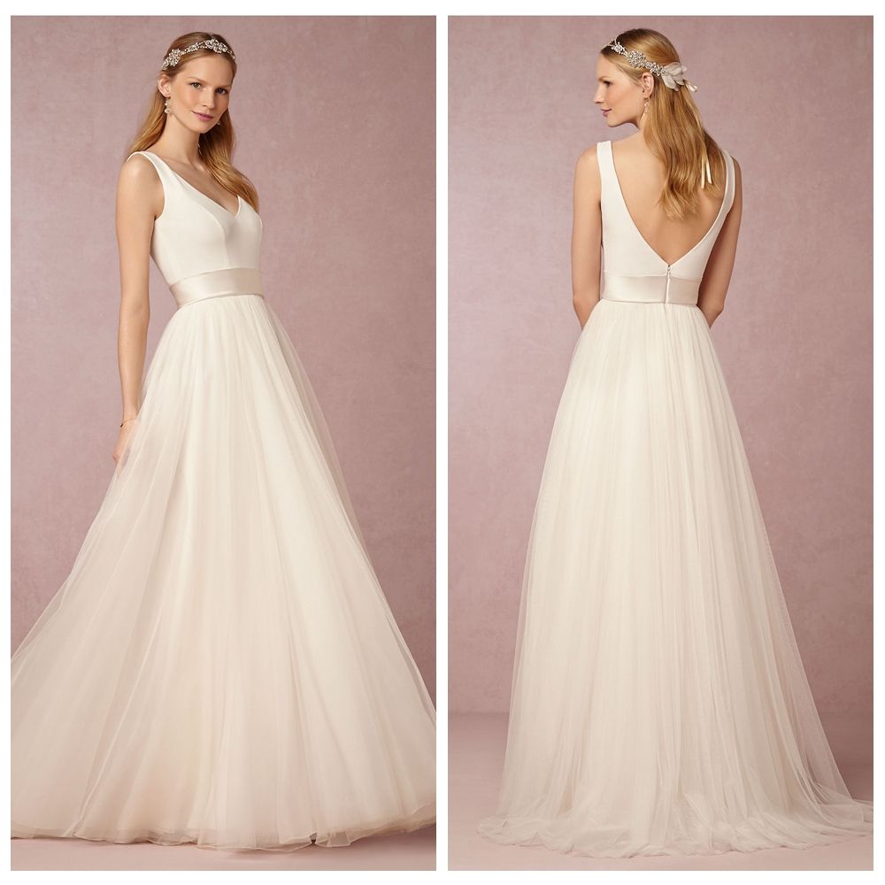 Simple Casual Wedding Dresses Long A Line V Neckline Beach Wedding