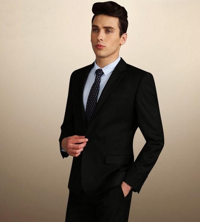High Quality Groom Black Tuxedo 2015 Shiny Suits For Men Wedding Party