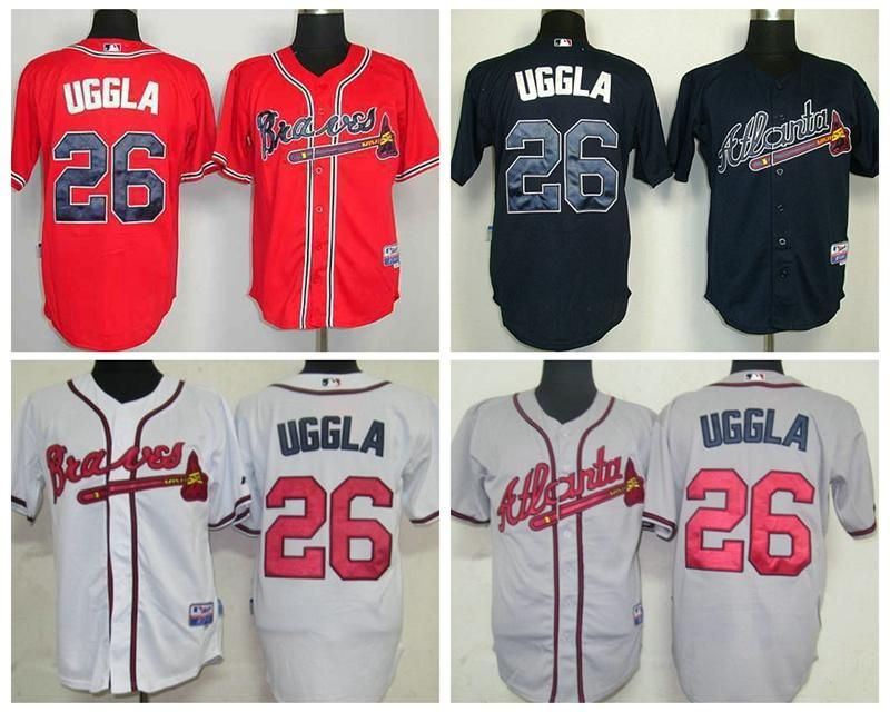 Best Atlanta Braves 26 Uggla White Blue Red Grey Cream Mens Baseball Jerseys Embroidery Name