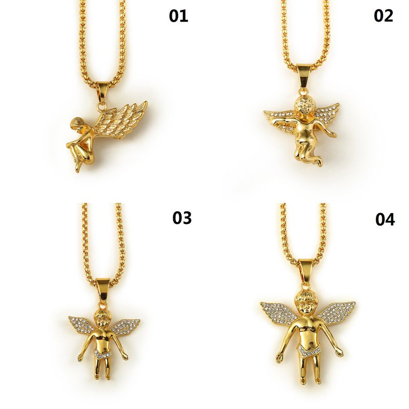 Wholesale New 18k Gold Plated Boy Angel & Girl Angels Pendant Micro Angel Piece Necklace For Men